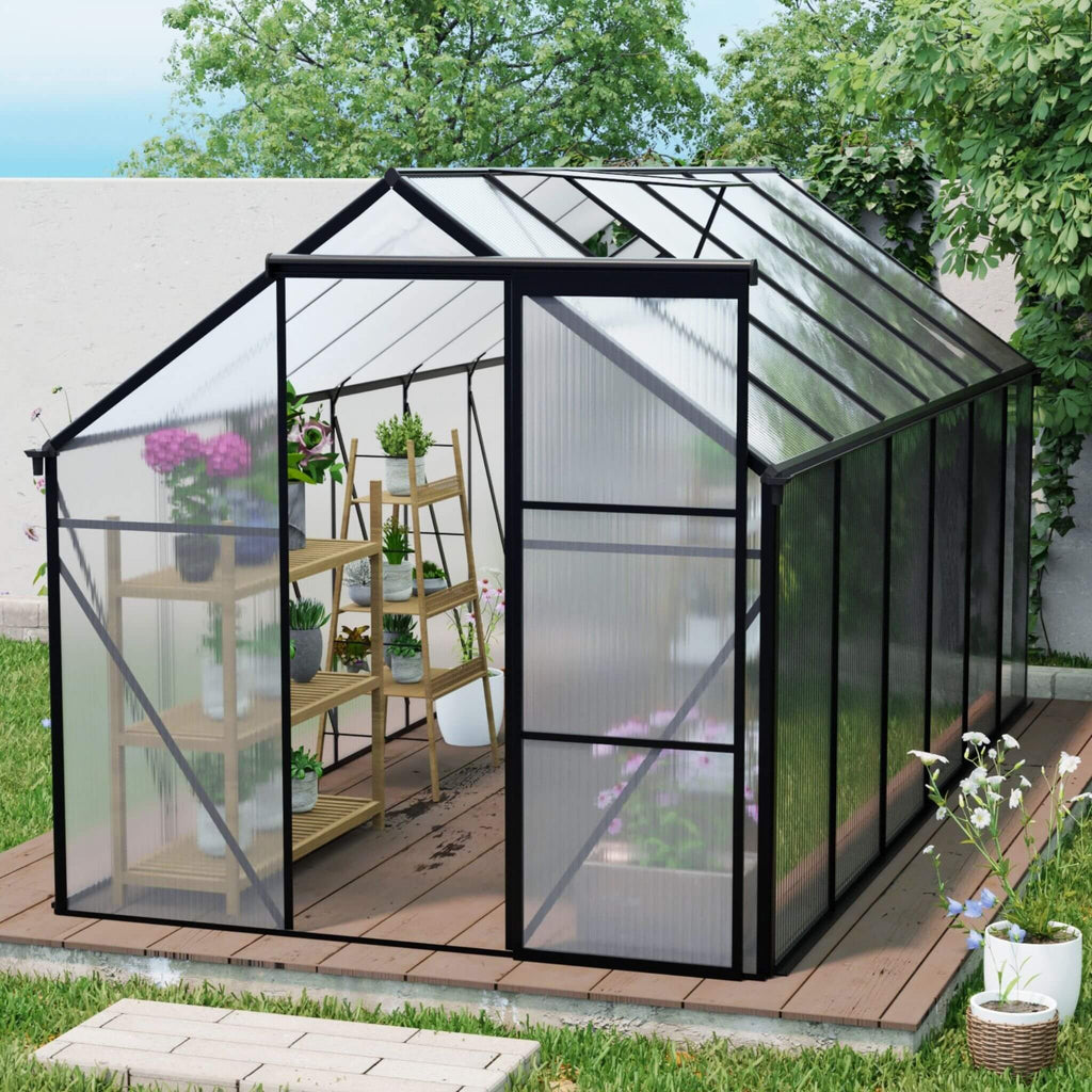 6' x 12' FT Alora Heavy-Duty Black Polycarbonate Greenhouse With Raised Base And Anchor
