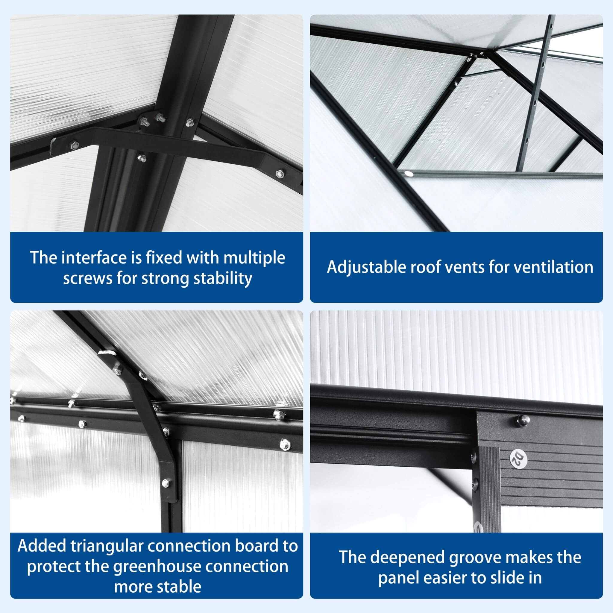6' x 12' FT Alora Heavy-Duty Black Polycarbonate Greenhouse With Raised Base And Anchor