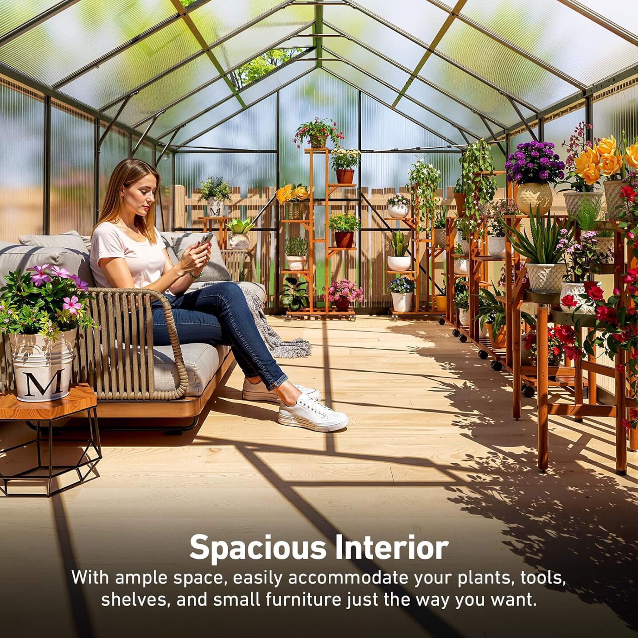 10FT x 12FT Outdoor Polycarbonate Aluminum Greenhouse with UV Protection and Thermometer