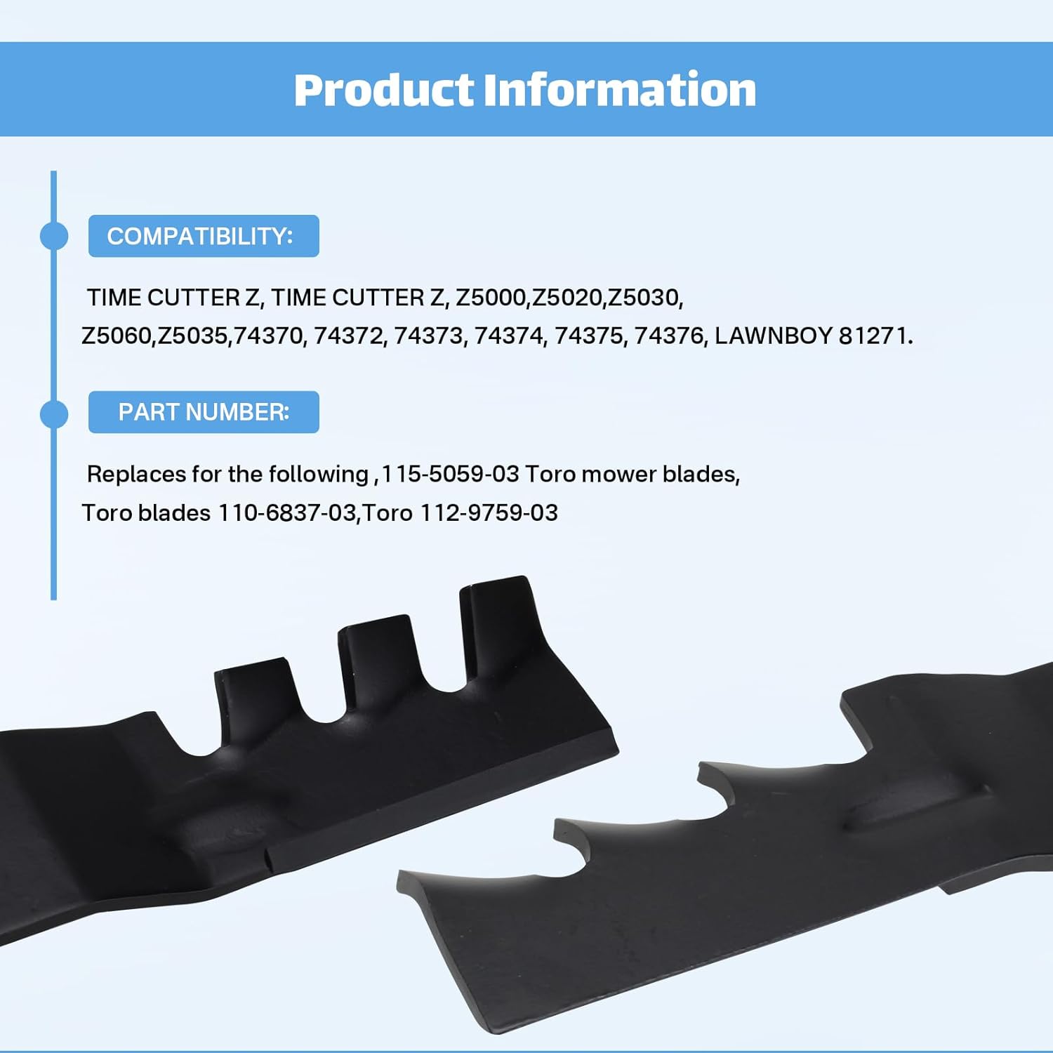 SuperDi Replacement for Toro Timecutter 50 Inch Blades 115-5059-03, 79016P, Z 5000 Series112-9759-03 110-6837-03 SS5000, MX5060, SS5060, 75759, 75755, 75753, 74632 Mower Mulching Blade （3 Pack）