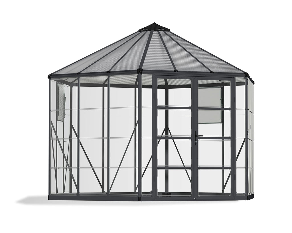 Palram - Canopia Oasis 7 Ft. x 8 Ft. Hexagon Greenhouse Kit Hobby DIY Walk In Green House Heavy Duty Polycarbonate with Aluminium Frame, with Lockable Door and Vent for Garden, Gutter, Backyard