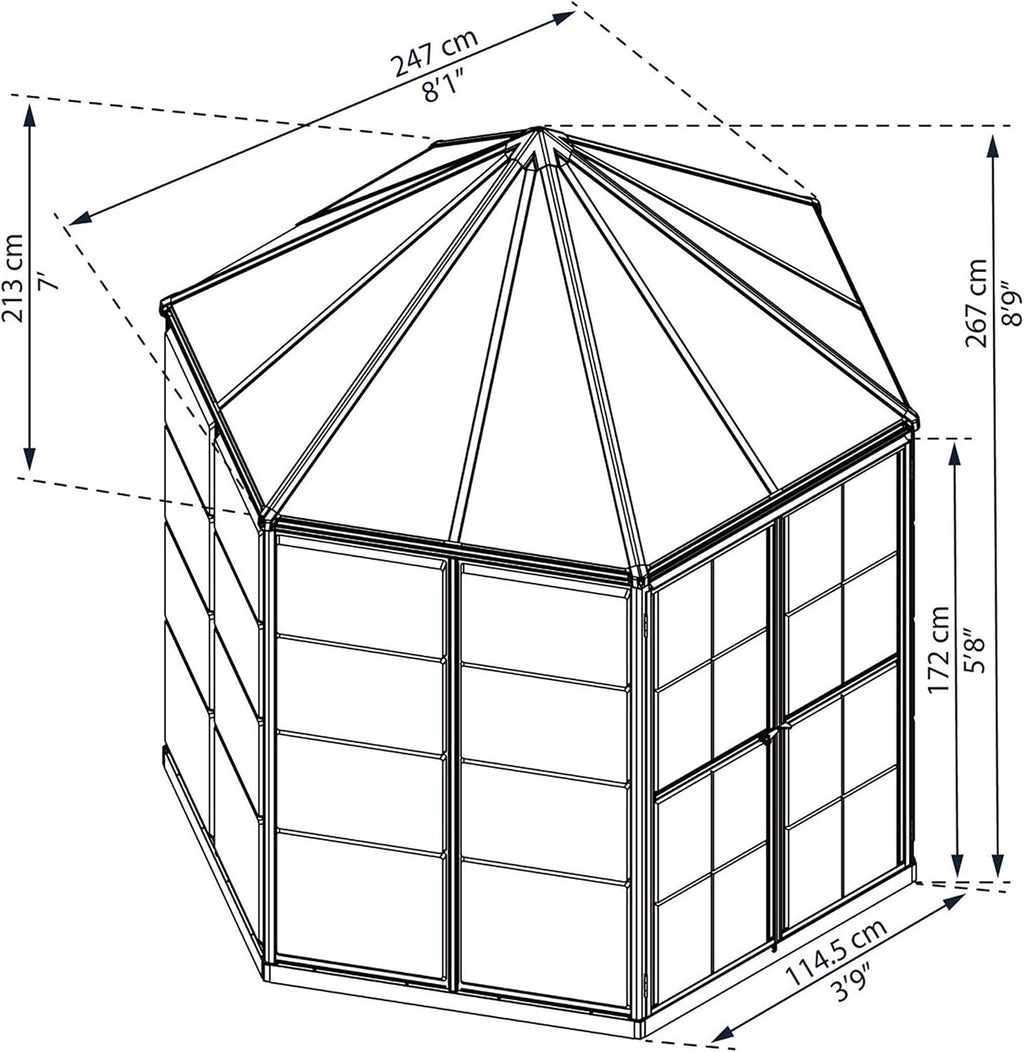Palram - Canopia Oasis 7 Ft. x 8 Ft. Hexagon Greenhouse Kit Hobby DIY Walk In Green House Heavy Duty Polycarbonate with Aluminium Frame, with Lockable Door and Vent for Garden, Gutter, Backyard