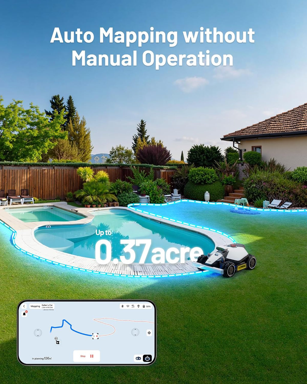 Mammotion LUBA mini AWD 800H Robot Lawn Mower for 0.2 Acre, All-Wheel-Drive for 80% Slope, No Wire, No RTK Installation, Free NetRTK+AI Vision Positioning, Cutting Height 2.2"-4.0"