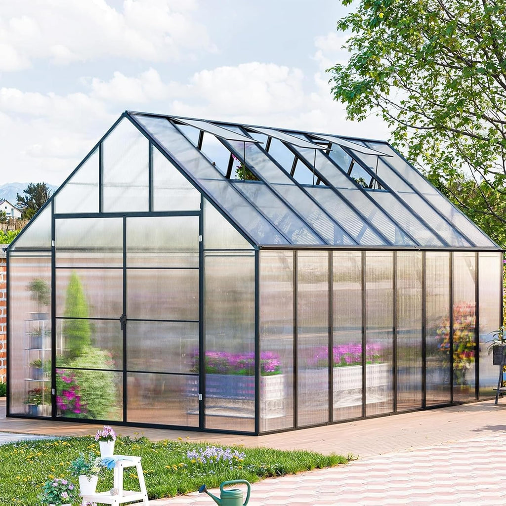 CDCASA 10x36 FT Greenhouse for Outdoors,Large Easy Assembly Thicker Aluminum Polycarbonate Greenhouses w/8 Windows, Double Door, Walk-in Green House for Outside,Patio,Backyard,Garden