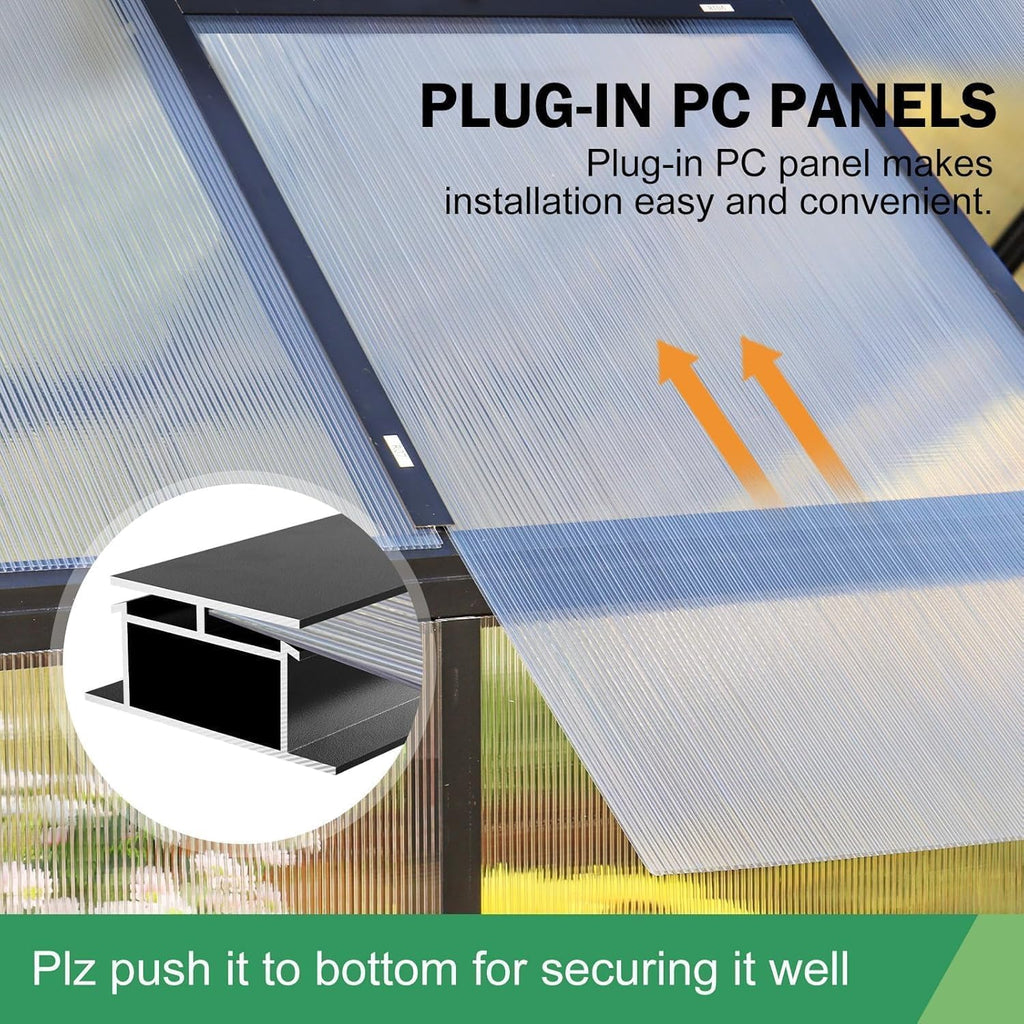 10x20 FT Greenhouse for Outdoor, Large Easy Assembly Heavy Duty Polycarbonate Panels Aluminum Frame Walk-in Green House with 3 Windows Wider Door for Garden Plants