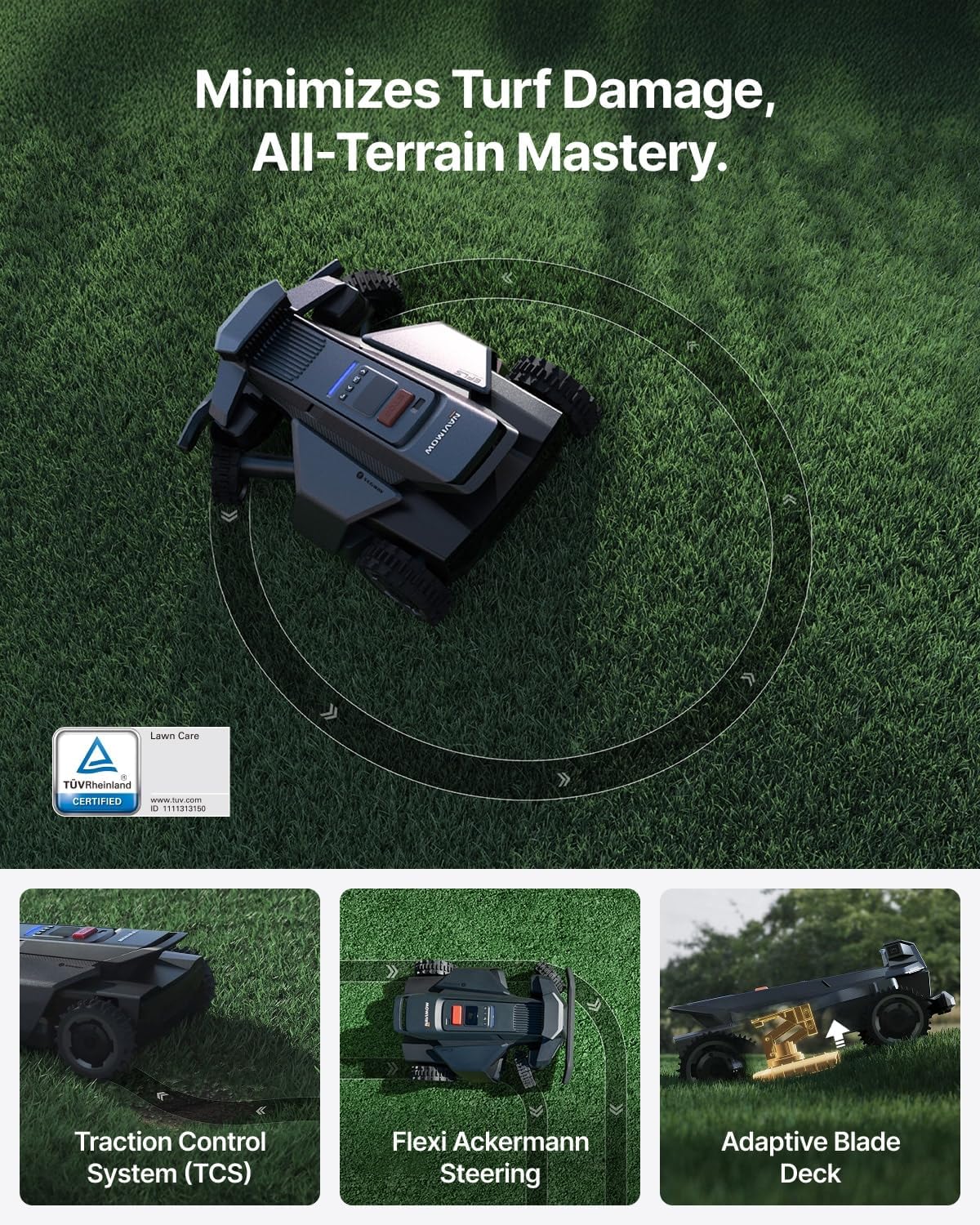 Segway Navimow X430 Robot Lawn Mower Wire Free, for up to 1 Acre, 4WD for 84% Slopes, Zero-Turn for Damage-Free Mowing, ORV-Tuned Lawnmower, MowMentum with 2 × 180W Motors, 0.75–4 in Cutting Height