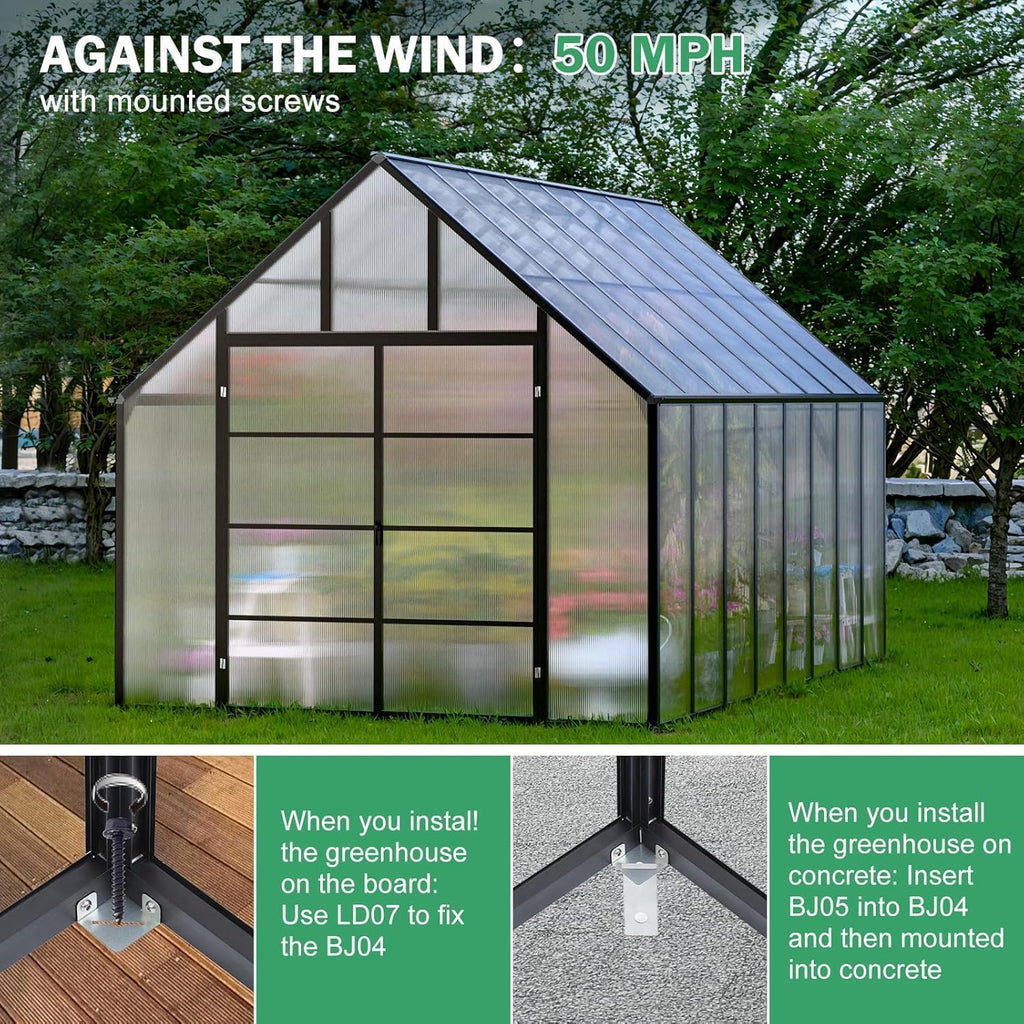 10x20 FT Greenhouse for Outdoor, Large Easy Assembly Heavy Duty Polycarbonate Panels Aluminum Frame Walk-in Green House with 3 Windows Wider Door for Garden Plants