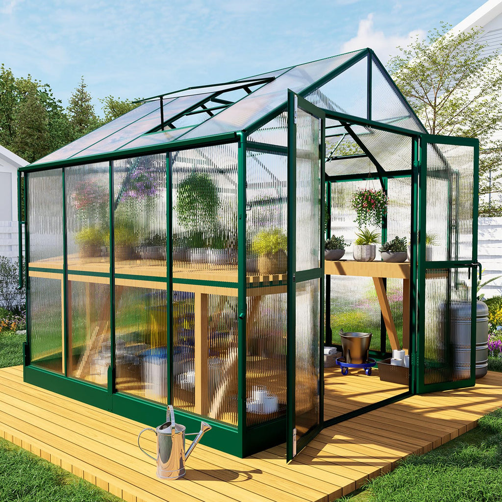 HOWE 10x18x8.4FT Polycarbonate Greenhouse, Heavy Duty Greenhouse for Outdoors with 4 Vent Windows, Black