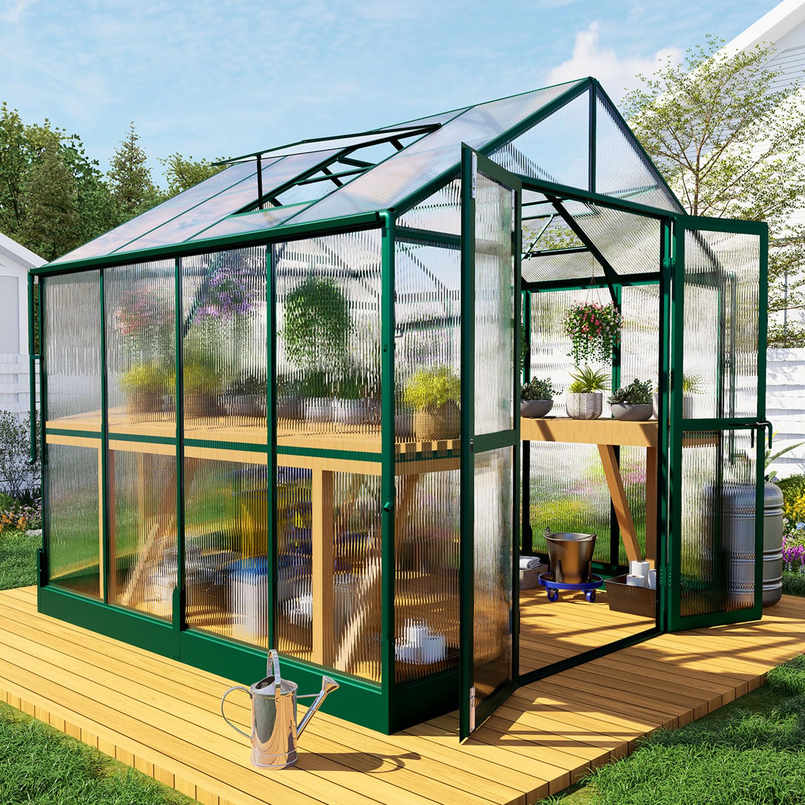 HOWE 10x18x8.4FT Polycarbonate Greenhouse, Heavy Duty Greenhouse for Outdoors with 4 Vent Windows, Black