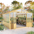 Jocisland 10x13.2 Ft Wood Greenhouse, Wooden Greenhouse for Outdoors with Lockable Door, Walk-in Cedar Greenhouse with Adjustable 2 Roof Vents, Polycarbonate Greenhouse for Outdoors, Garden, Backyard