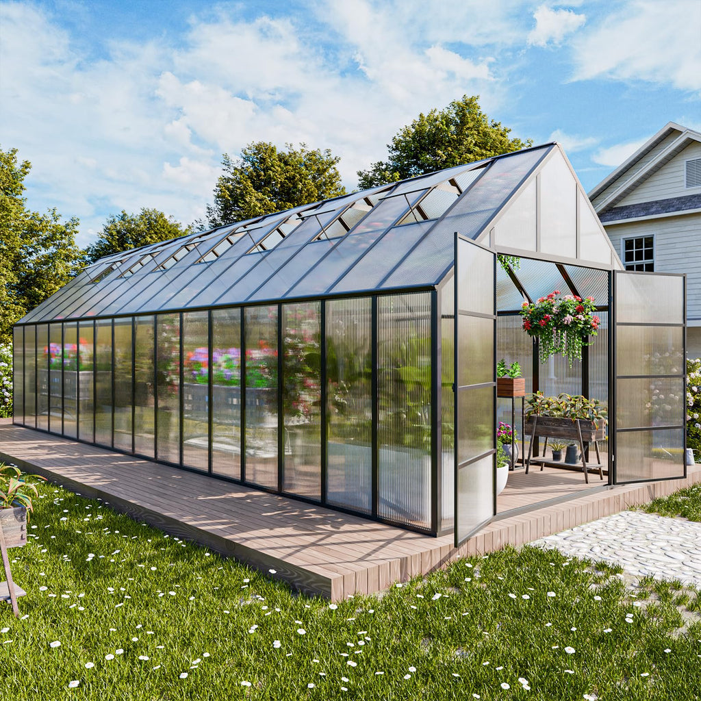 CDCASA 10x36 FT Greenhouse for Outdoors,Large Easy Assembly Thicker Aluminum Polycarbonate Greenhouses w/8 Windows, Double Door, Walk-in Green House for Outside,Patio,Backyard,Garden