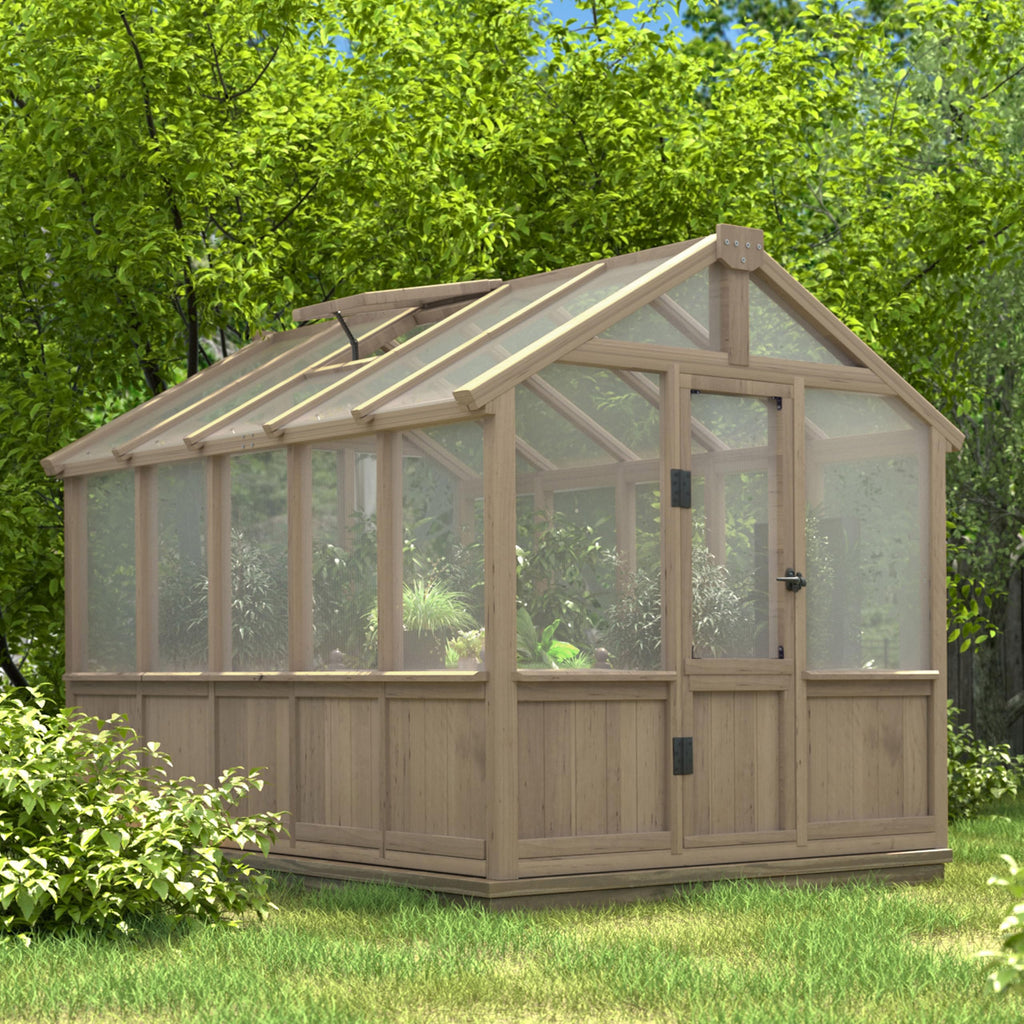 Yardenaler 8x16 FT Greenhouse for Outdoor, 6MM Thick Polycarbonate Panel Wooden Walk-in Green House with Adjustable Roof Vents and Lockable Door, Backyard Garden, Light Mocha Brown