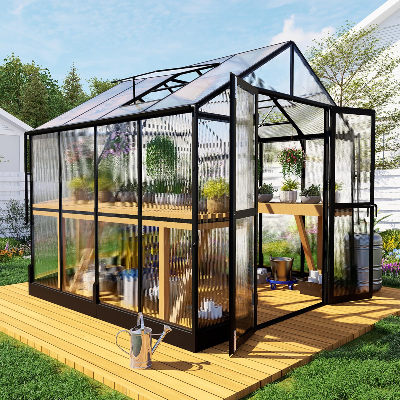 HOWE 10x18x8.4FT Polycarbonate Greenhouse, Heavy Duty Greenhouse for Outdoors with 4 Vent Windows, Black