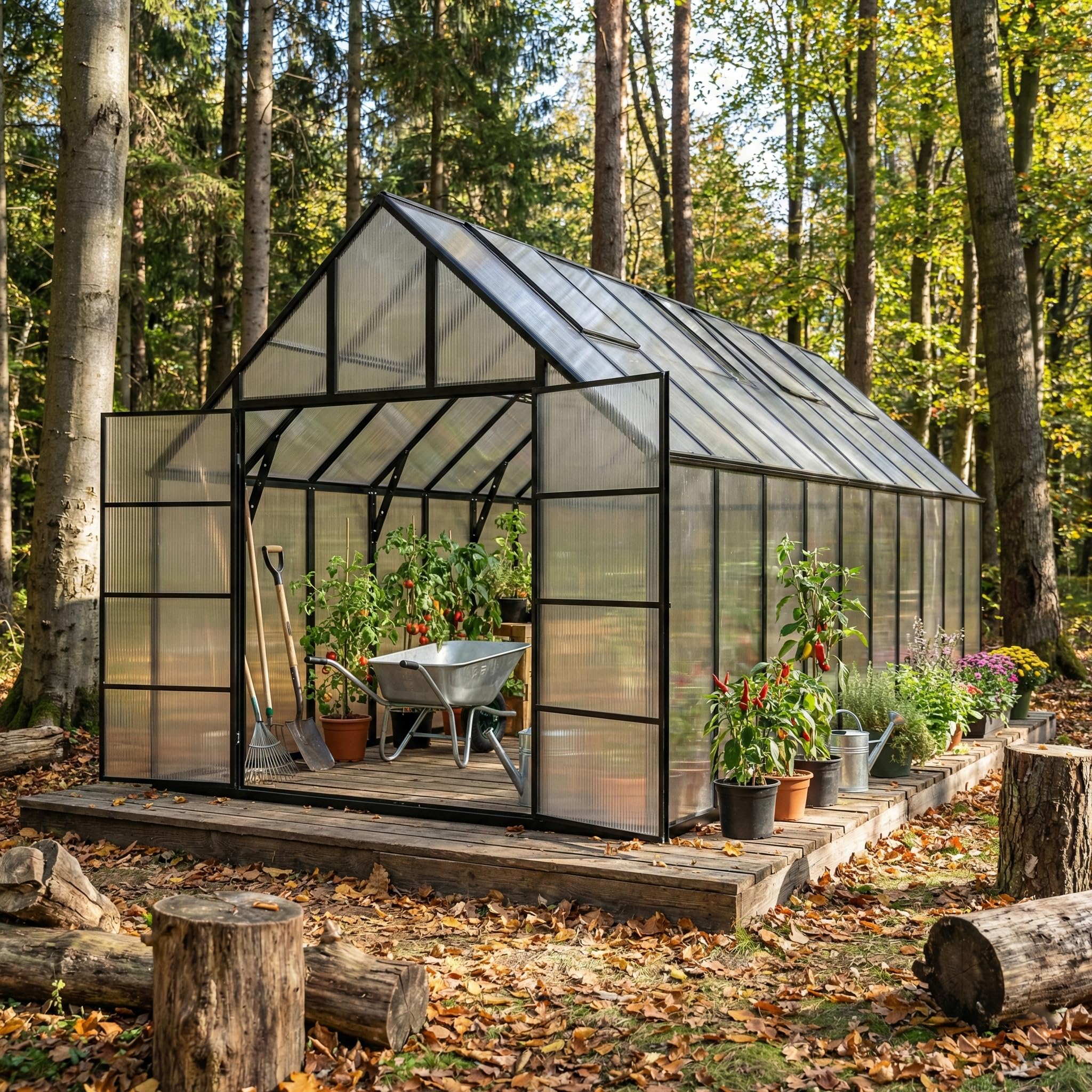 10x20 FT Greenhouse for Outdoor, Large Easy Assembly Heavy Duty Polycarbonate Panels Aluminum Frame Walk-in Green House with 3 Windows Wider Door for Garden Plants