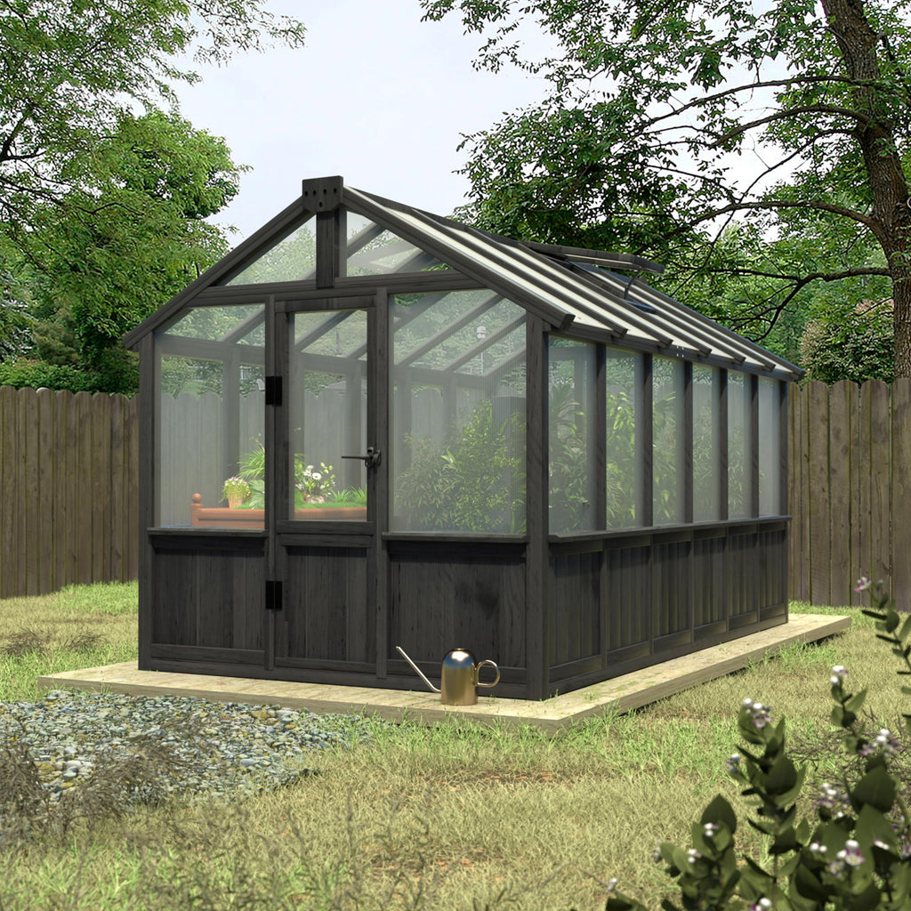 Yardenaler 8x16 FT Greenhouse for Outdoor, 6MM Thick Polycarbonate Panel Wooden Walk-in Green House with Adjustable Roof Vents and Lockable Door, Backyard Garden, Light Mocha Brown